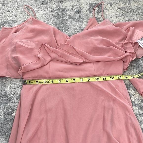 NWT Jenny Packham Ruffled Cold Shoulder Maxi Dress Flounce Overlay Desert Rose 4 - Picture 5 of 11